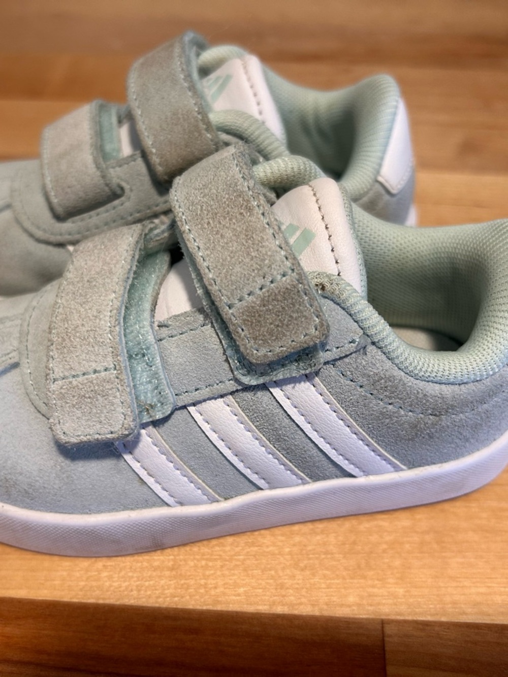 Toddler Adidas Light blue Suede Sneakers with White Stripes